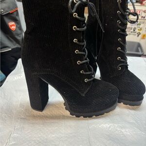 Wild Diva Black Corduroy Lace-Up Boots